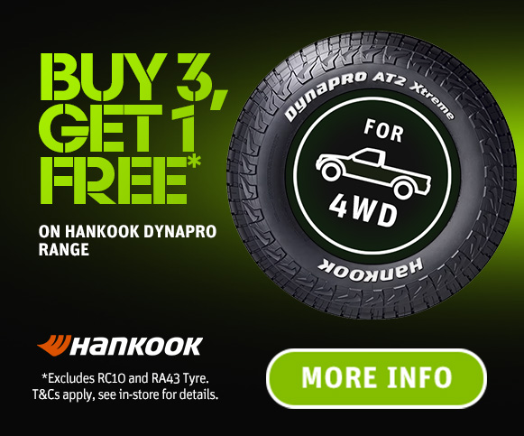 Buy 3, Get 1 Free on selected Hankook Dynapro range.
